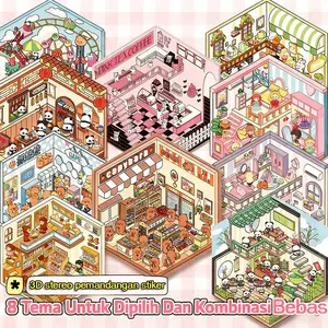 8 Adegan Koleksi Stiker Set Analog Adegan Stiker Diy 3D Stereo Stiker Lipat