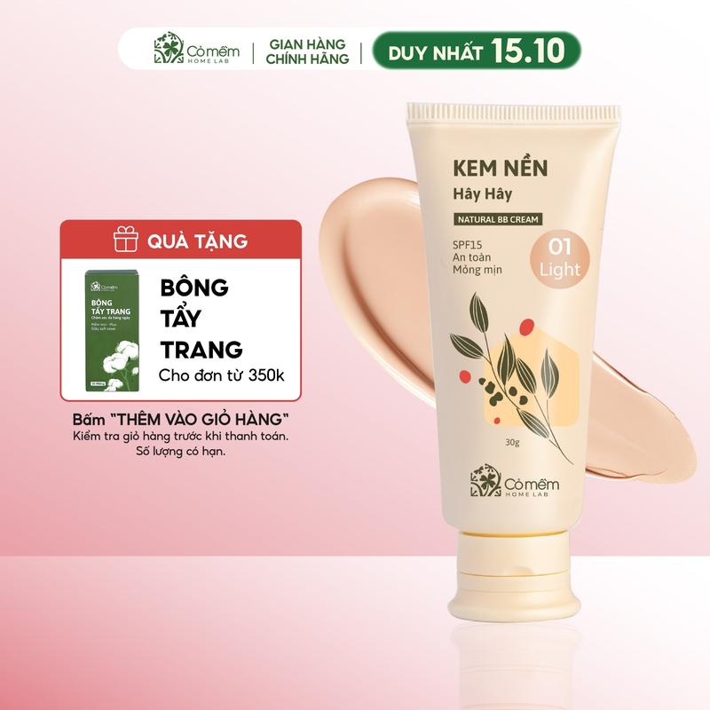 Kem Nền Thiên Nhiên Dạng Lỏng Hây Hây An Toàn Nâng Tone Nhẹ Nhàng Kháng Nước Cỏ Mềm 30g