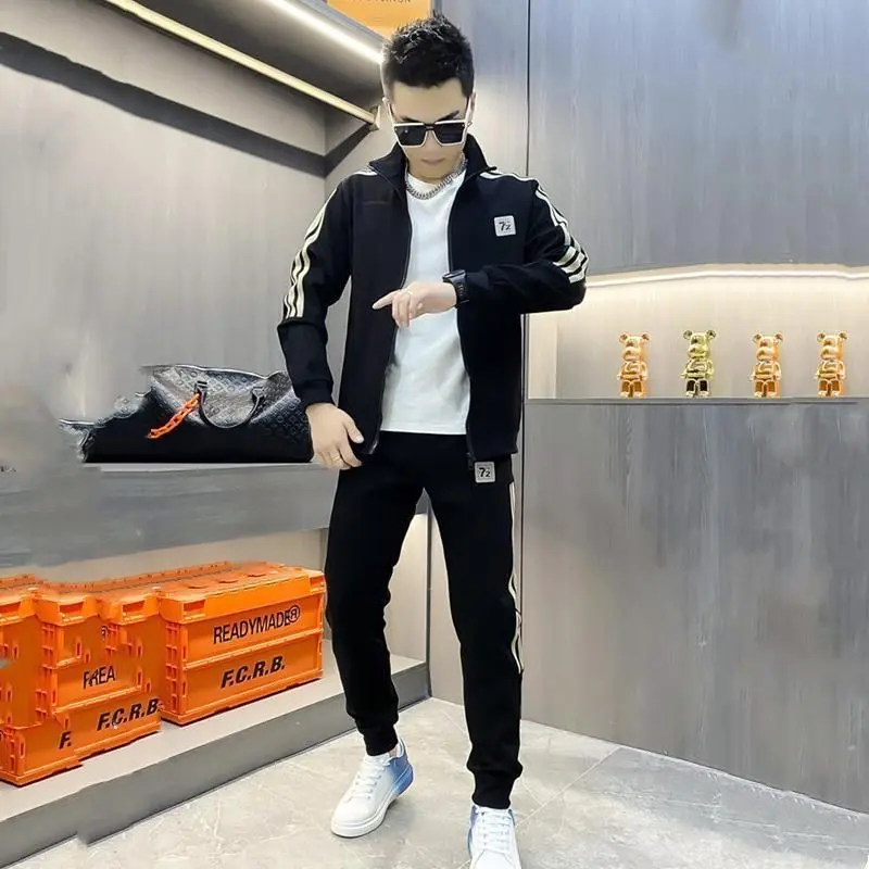 Bộ Đồ Thể Thao Thường Ngày Cho Nam, Bộ Sưu Tập Xuân Thu 2024, Áo Khoác, Quần Có Bo Gấu, Cổ Chân Đế Quần Dài Tay, Thích Hợp Cho Thể Thao 7