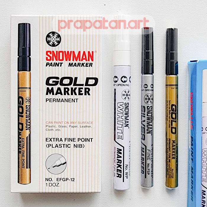 Gambar Snowman White Gold Silver Paint Permanent Marker GP | Spidol Permanen - Extra Fine, WHITE dari Toko Prapatan_NEW Kota Administrasi Jakarta Timur Tokopedia