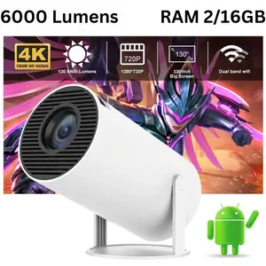 Smart HY300-A Projector 4K HD Android Dual WIFI 6.0 6000 Lumens Bluetooth RAM 2/16 GB