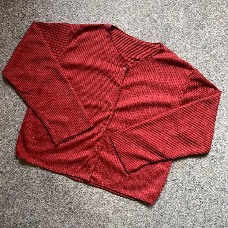 CARDIGAN RAJUT WAFFLE CROP PREMIUM / CARDIGAN CROP TOP MODEL KOREA STYLE atasan cutbray Manik-manik Black Baju Cantik Fit Kancing Nyaman Panjang Tangan Lembut Tebal Rib Santai 5