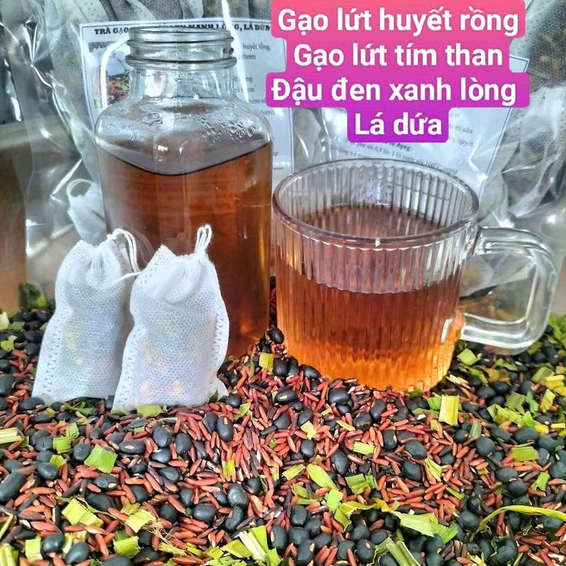 60 túi trà gạo lứt đậu đen xanh lòng lá dứa gang sẵn