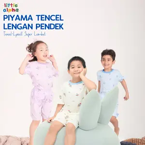 Little Alpha Piyama Tencel Pendek | J25 Series Bestie Baju Tidur Anak Unisex 5-9 Tahun