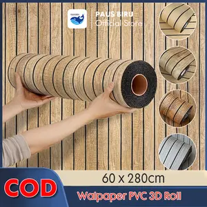 Paus Biru - Wallpaper Sticker Wall Panel PVC Foam Premium WoodPanel 60x280CM Dekorasi Dinding Kamar Studio & TV Stiker Dinding Berperekat Praktis 4