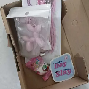 [ PINK ] Bag charm pink series lucu aesthetic gantungan kunci tas tumblr koper kekinian korea silver makrame satin