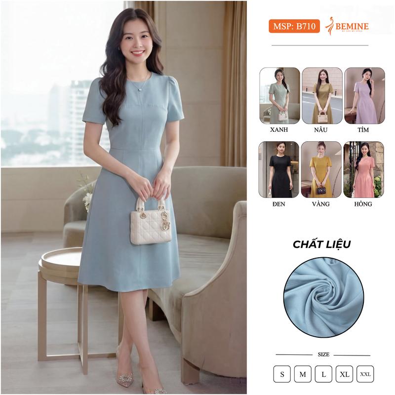 Đầm thiết kế BEMINE cổ tròn dáng chữ A phù hợp đi làm-B710