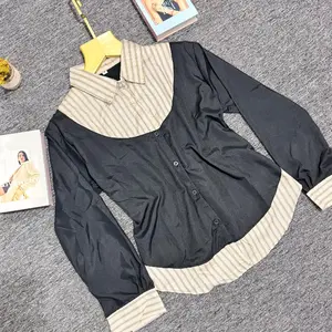 By Uti - Yura Shirt - Kemeja Slimfit Wanita Stripe Mix Hitam