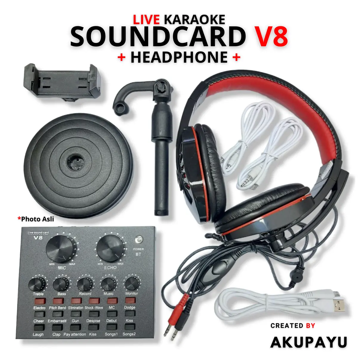 Alat Live Karaoke Mixer Sound card V8 Bluetooth Audio External Soundcard Live Streaming Tiktok Youtube Smule Plus Headset Laptop Kompurter Handphone
