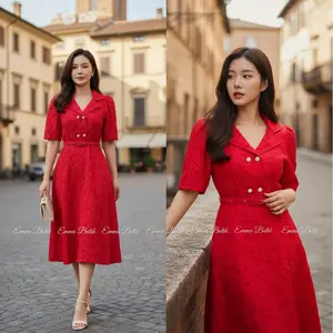 Emma Butik E00229 Dress Jacquard Bunga Midi Dress Gereja / Jumat Agung / Paskah Kondangan Cantik