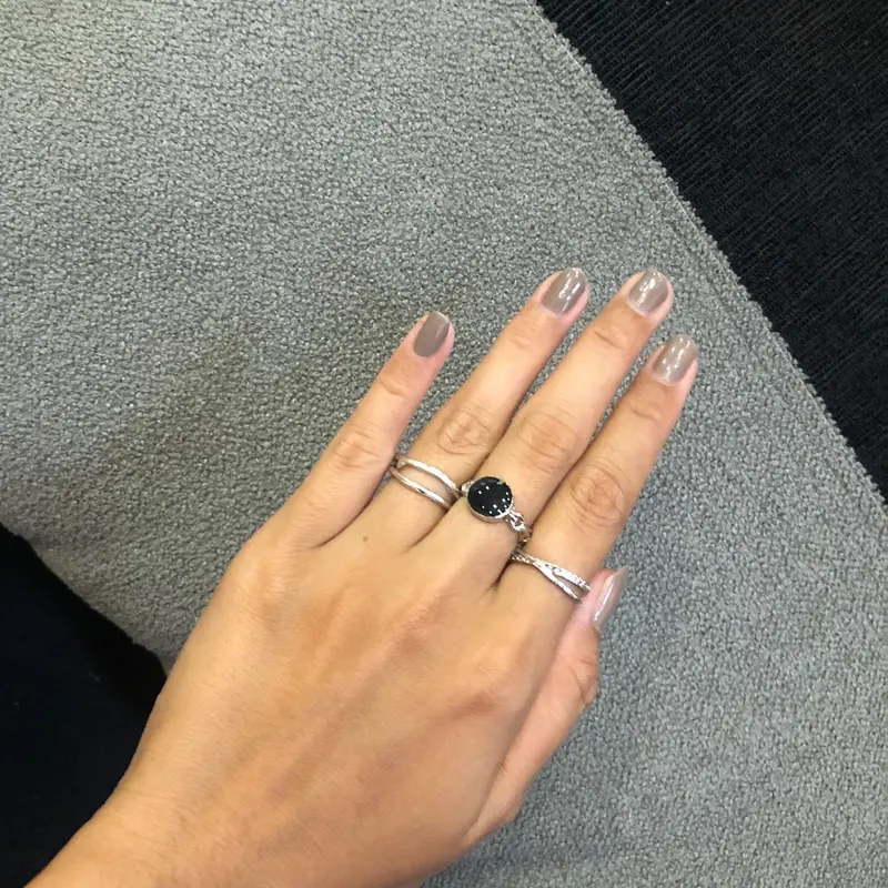 Isi 3 cincin hitam aeathetic fashion kekinian titanium silver 2