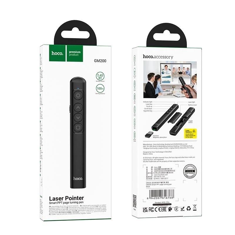 Hoco Bút Trình Chiếu GM200 Điều Khiển Từ Xa Chuyên Nghiệp Bluetooth 2.4GHz Tia Laser Đỏ Sắc Nét Hỗ Trợ Chuyển Trang Dễ Dàng