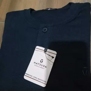 MATSUDA Miyama kaos Pria lengan panjang henley waffle katun Cowok Dewasa