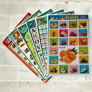 Paket 6 Poster Edukasi Anak, Hurup, Angka, Hewan, Buah, Hijaiyah, Tranfortasi,,