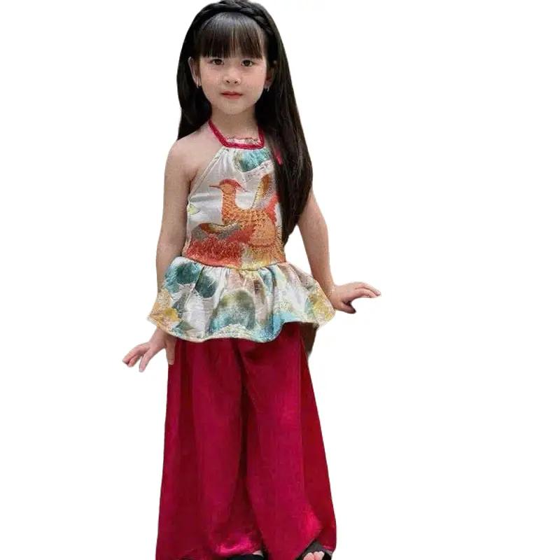 MỘC BABY STORE - Set Áo Yếm Kèm Quần Xuông Sang Chảnh Cho Bé Gái Diện Trung Thu 10-30kg Thiết Kế Hình Chim Vàng Đẹp Mắt