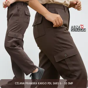 ABZA Seragam Sekolah Celana Pramuka PDL Kempol Saku 6 SD SMP SMA Karet Pinggang Elastis Celana Kargo Celana Hiking Celana Pramuka Kemah Kargo Seragam Sekolah Pramuka SD Pramuka Cargo SMP