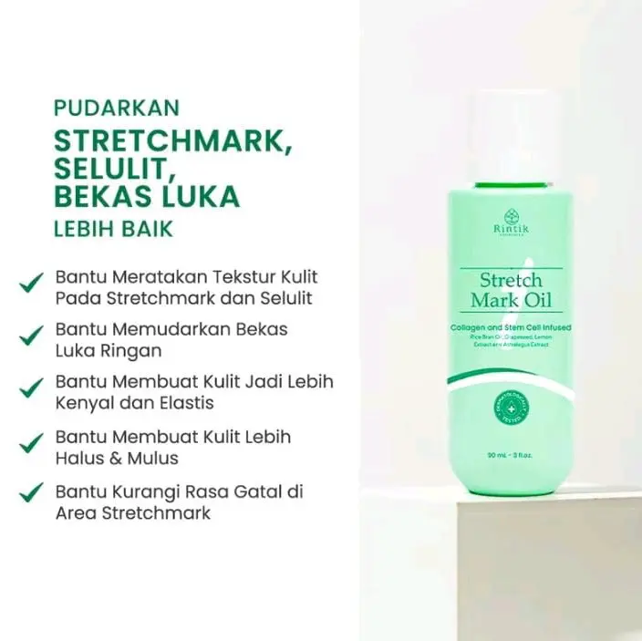 Rintik Skincare Stretch. Mark Oil -Pudarkan Stretchmark Selulit Bekas Luka Mengandung Collagen & Stem Cell 1