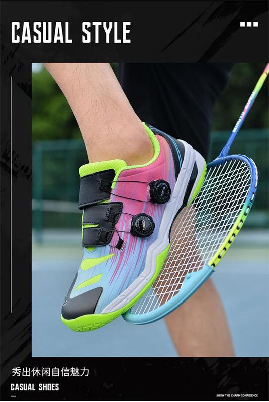Product Introduction of 36-46 Professional Badminton Shoes for Men Double Rotating Buckle Tennis Shoes Wear-resistant Non-slip Table Tennis Shoes Couple's Training and Competition Sneakers Plus Size 5