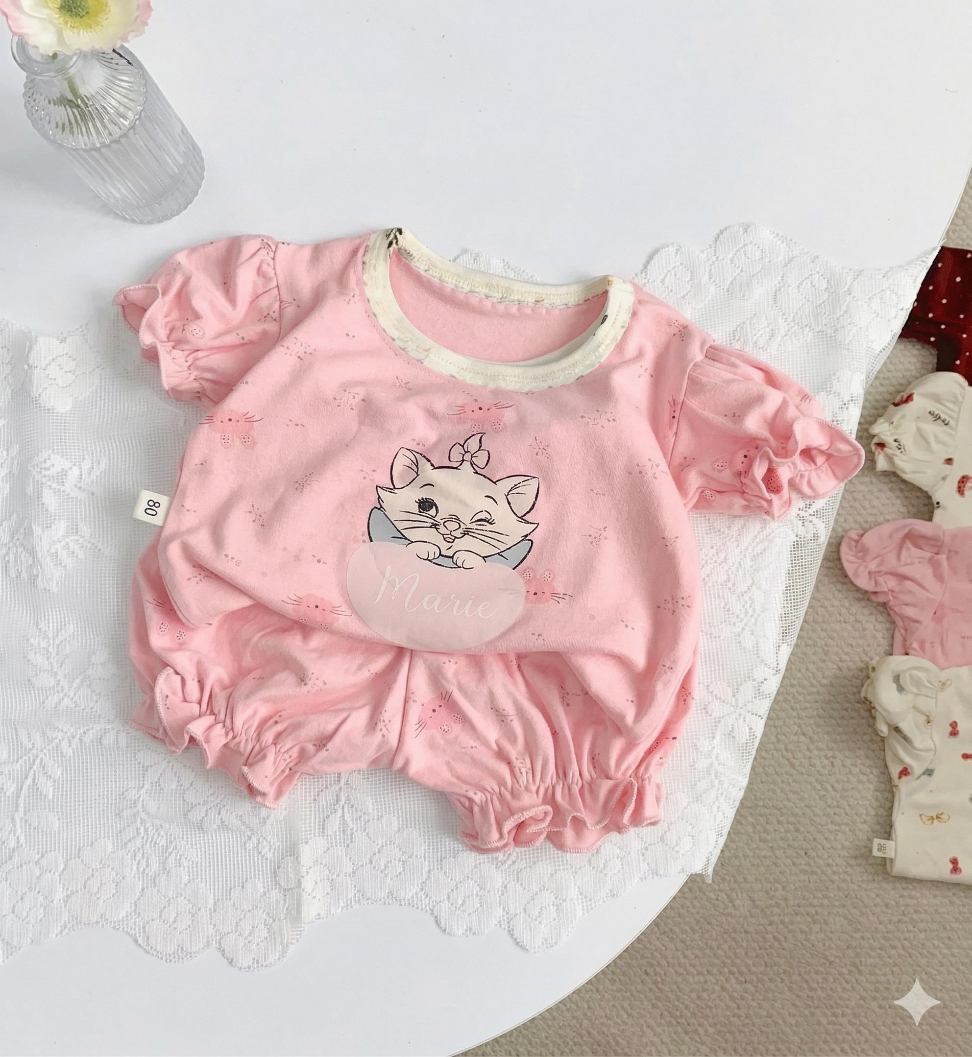 EC Set bộ bé gái hình thỏ kẹo ngọt chấm bi siêu xinh + quần đùi bo gấu thoáng mát cho bé 9-35kg mã PT007