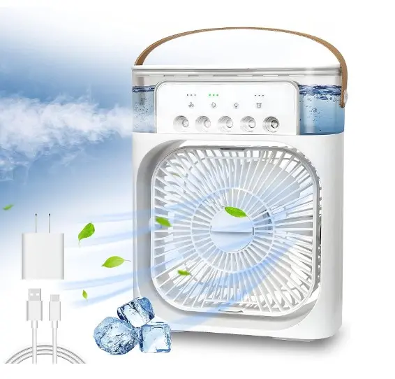 Portable Air Conditioner Fan, Mini Evaporative Air Cooler with 7 Colors LED Light, 1/2/3 H Timer, 3 Wind Speeds and 3 Spray Modes for Office, Home, Dorm, Travel