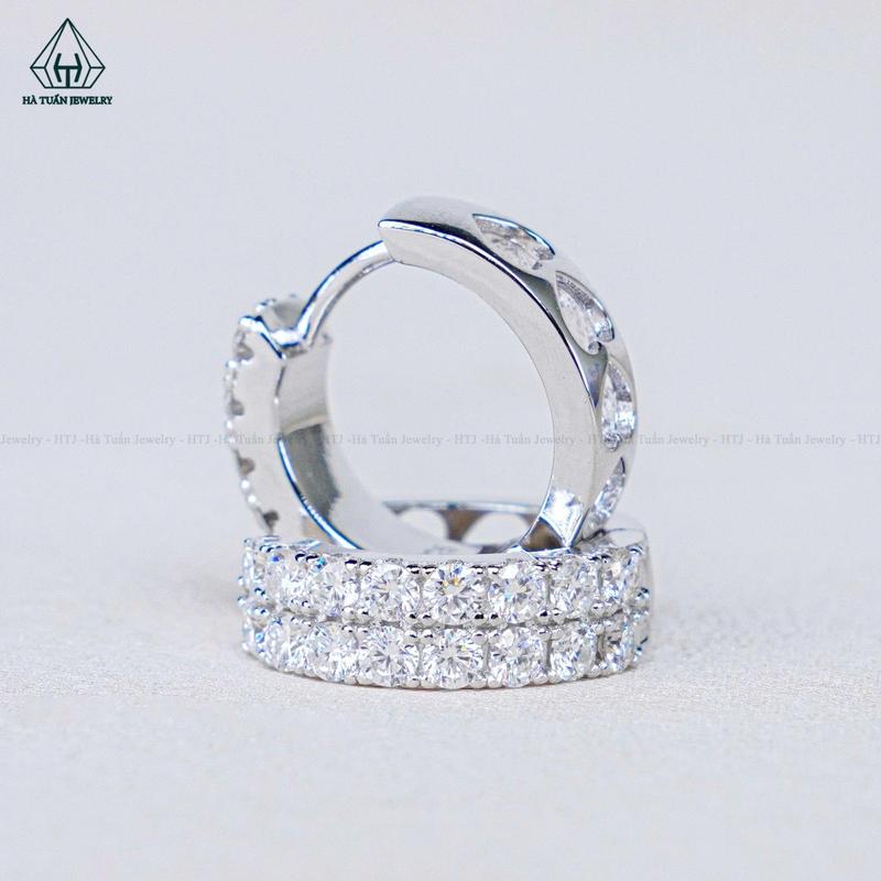 Bông Tai Khoen Bạc 925 Xi Kim Đính FULL MOISSANITE TẤM EX441 Hà Tuấn Jewelry