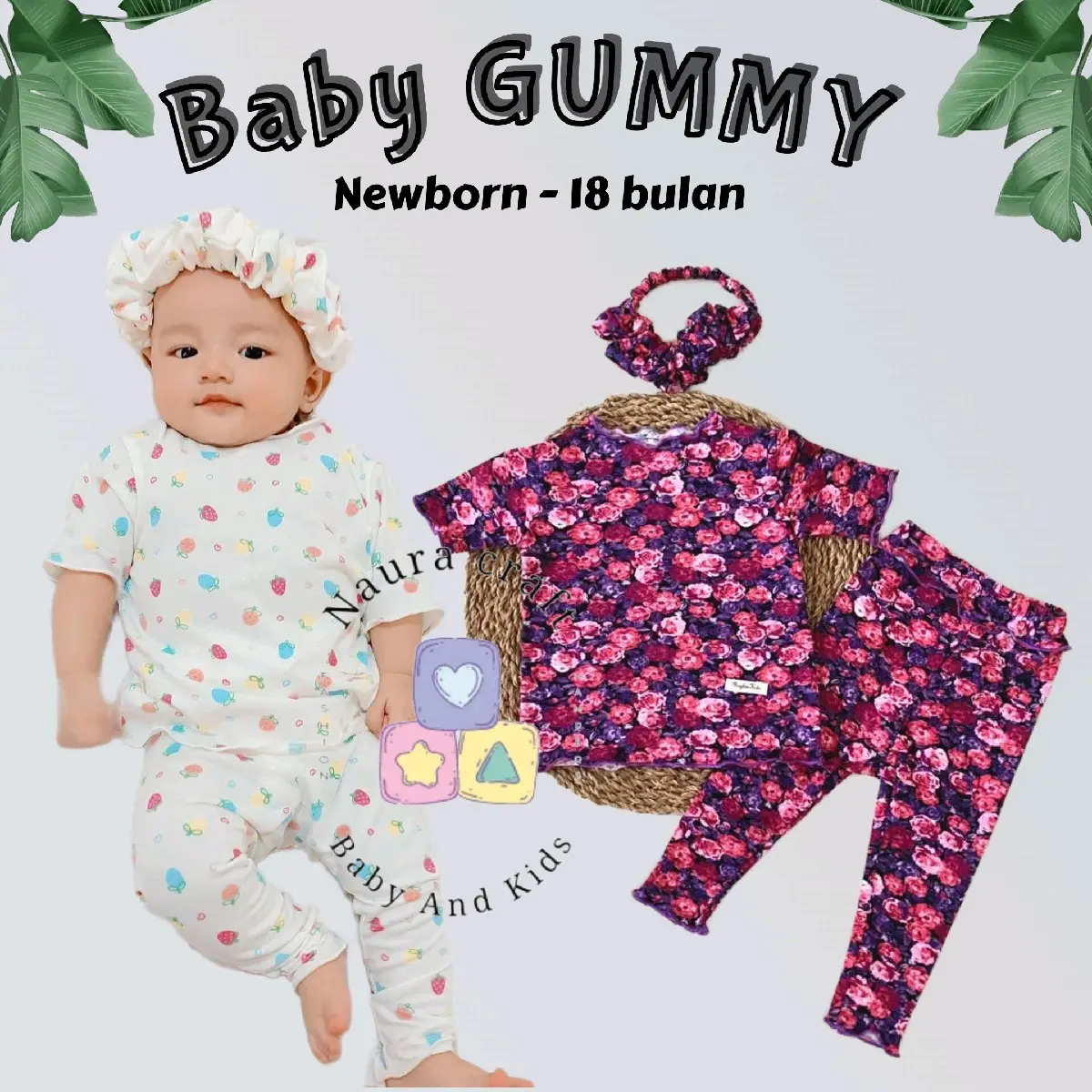 Newborn - 18 bulan Setelan Baby Perempuan GUMMY By Mybee Oneset lengan pendek Set Baju Bayi Cewek Lembut