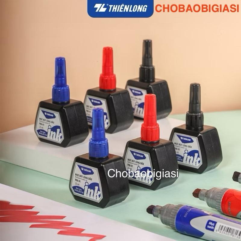 1 HỘP Mực bút lông dầu Thiên Long PMI - 01 có đủ 3 màu Xanh Đỏ Đen HÀNG CHÍNH HÃNG mực tươi sáng bám dinh tốt không độc hại Sp y hình ...
