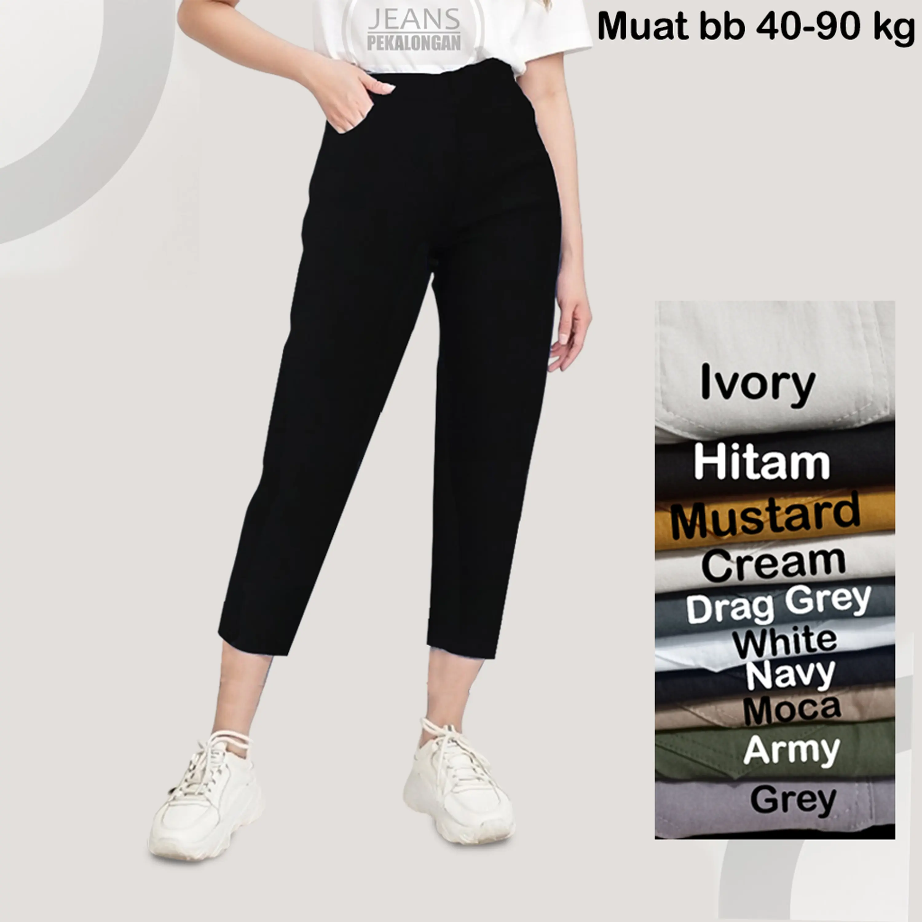 Celana Wanita 7/9 , Elizabeth Pants 7Per9 Bahan Tebal Dan Stretch Terbaru Pinggang Karet Melar Katun Soft Panjang