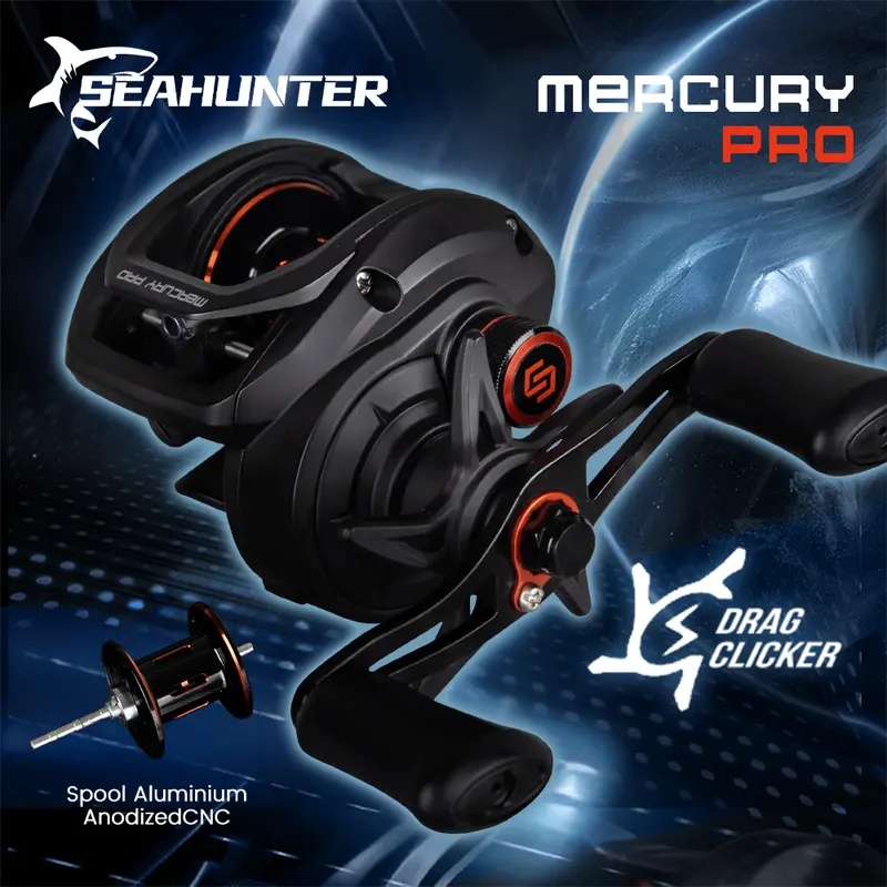 SEASIR x SEAHUNTER MERCURY Reel Pancing Baitcasting Fishing Reel, Drag Clicker, 5+1 BB Ball Bearings, 7.2:1 Gear Ratio, 8kg Max Drag, 10-level Magnetic Brake System with 8pcs N52 magnet Bait Casting Reel BC #RYOBISEASIR reel Ikan Roda Umpan 0