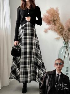 レディースハイウエストAラインスカート カジュアルなカラーブロックデザイン 春秋にぴったり 小柄向けのトレンディなショートドレス