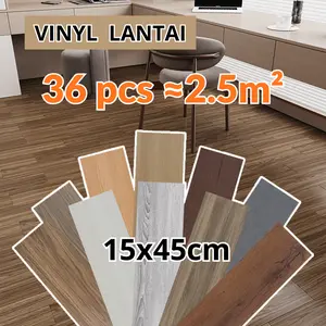 Lantai Vinyl tempel Stiker Kayu Anti Air 36 Pcs Promo Stiker Perekat PVC Premium 15cmX45cm