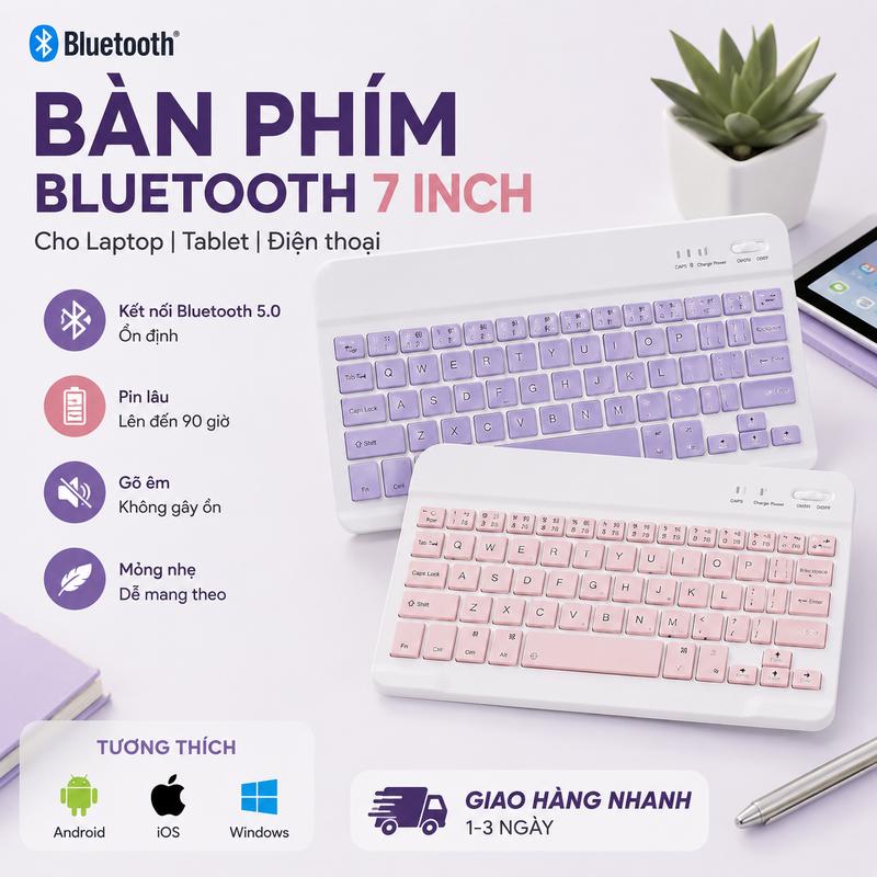 Bàn phím Bluetooth không dây siêu mỏng, nhẹ, dễ mang theo, phù hợp cho iPad, máy tính bảng, điện thoại Android, iPhone và laptop; bàn phím mini yên tĩnh, pin lâu, tương thích Android, iOS, Windows, MacOS, thích hợp học tập và văn phòng