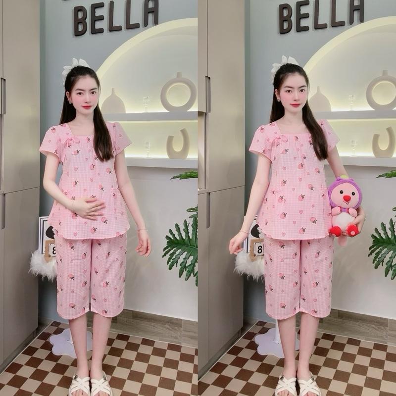 Bộ Đồ Bầu Mặc Nhà Caro Cotton, Thiết Kế Dễ Thương, Thoải Mái Cho Mẹ Bầu