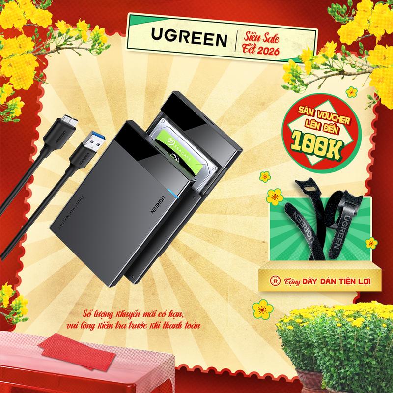 Hộp đựng ổ cứng 2.5 inch SSD HDD SATA UGREEN 6TB Tốc độ truyền tải cao -Thiết kế sang trọng | Bảo hành 18 Tháng 1 Đổi 1 | US221
