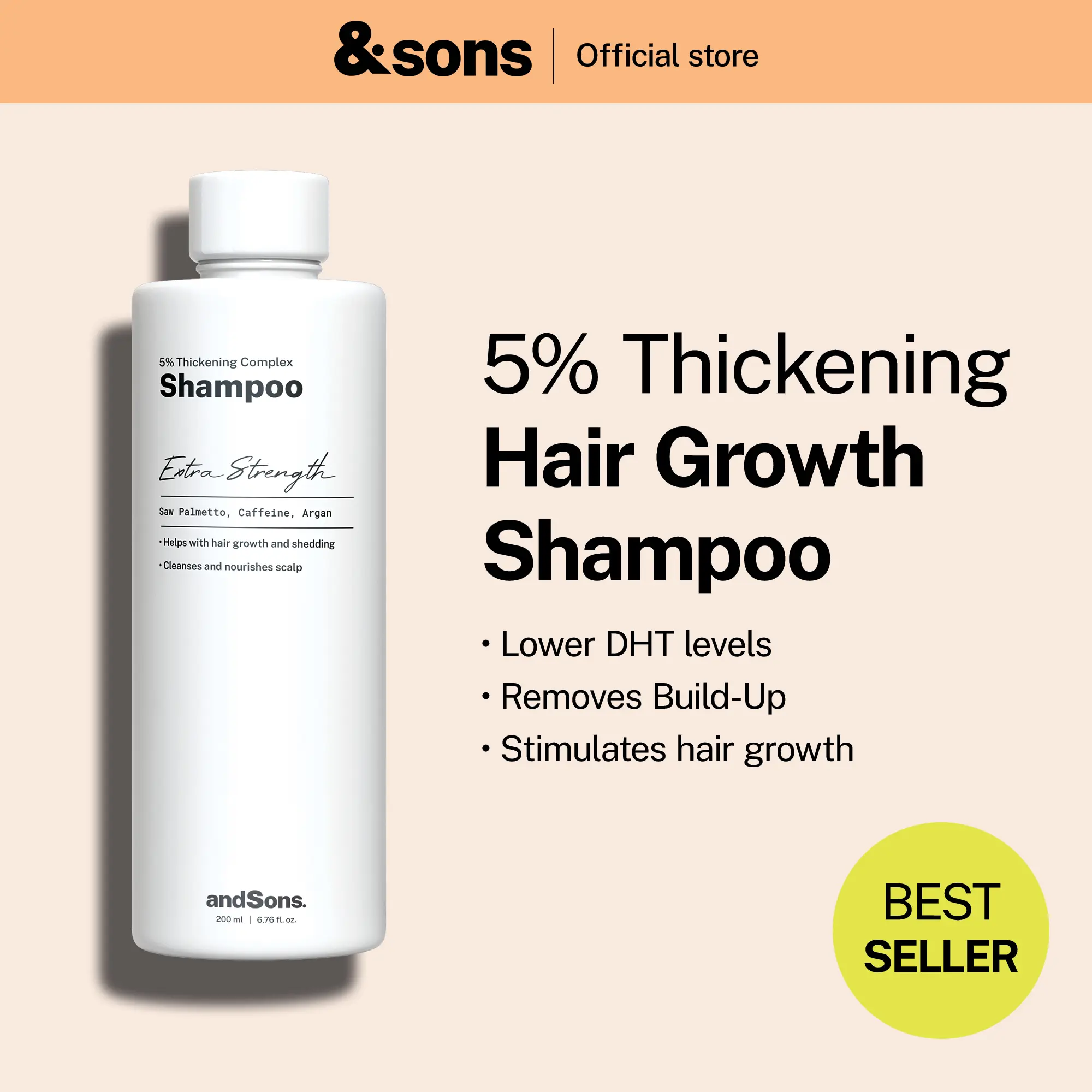 andSons Hair Thickening Saw Palmetto Caffeine Shampoo (200ml) hair booster