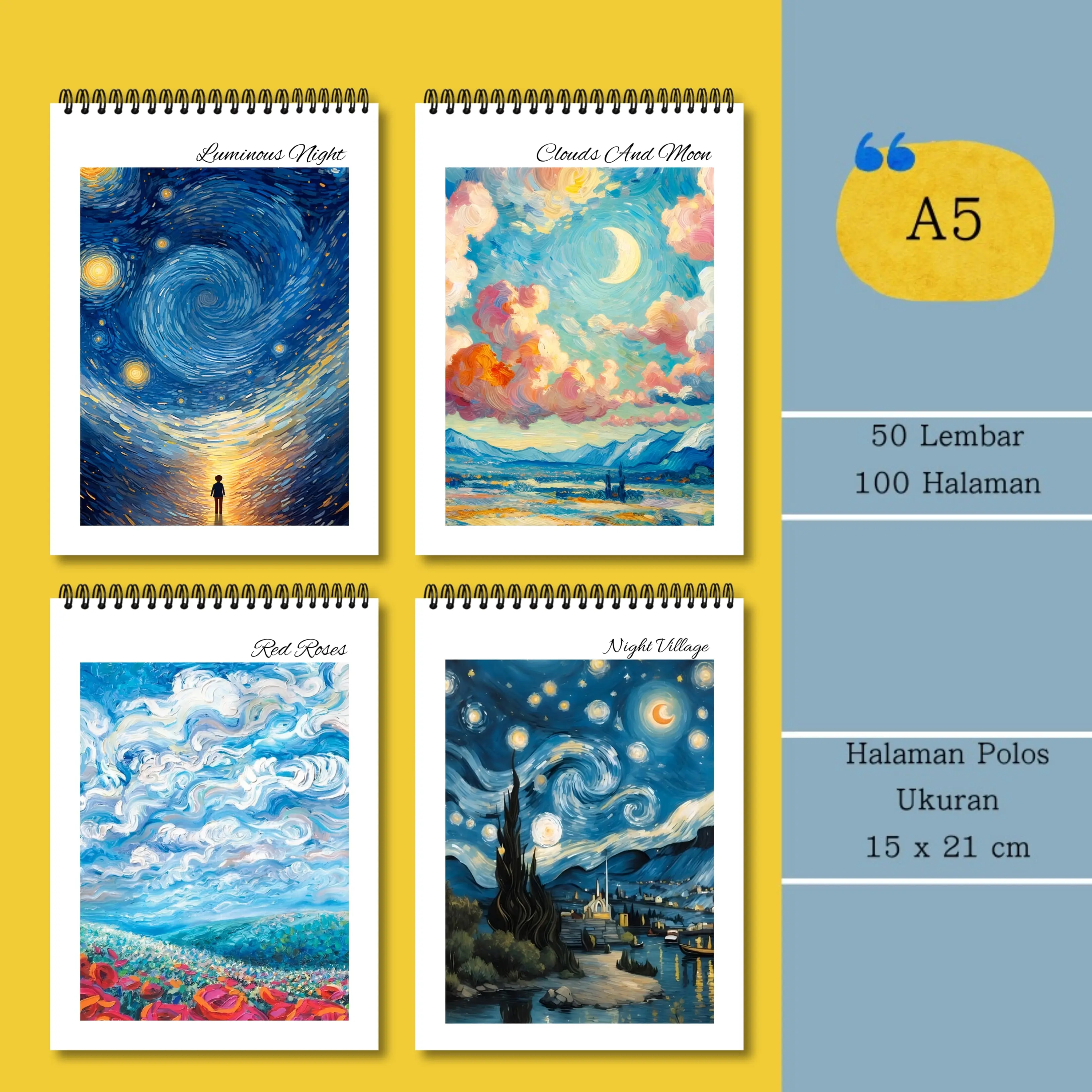 [DTS] Sketchbook A5 Buku Sketsa Vertikal Jilid Spiral Isi 50 Lembar 100 Halaman - Kertas Stationery - Paper Putih