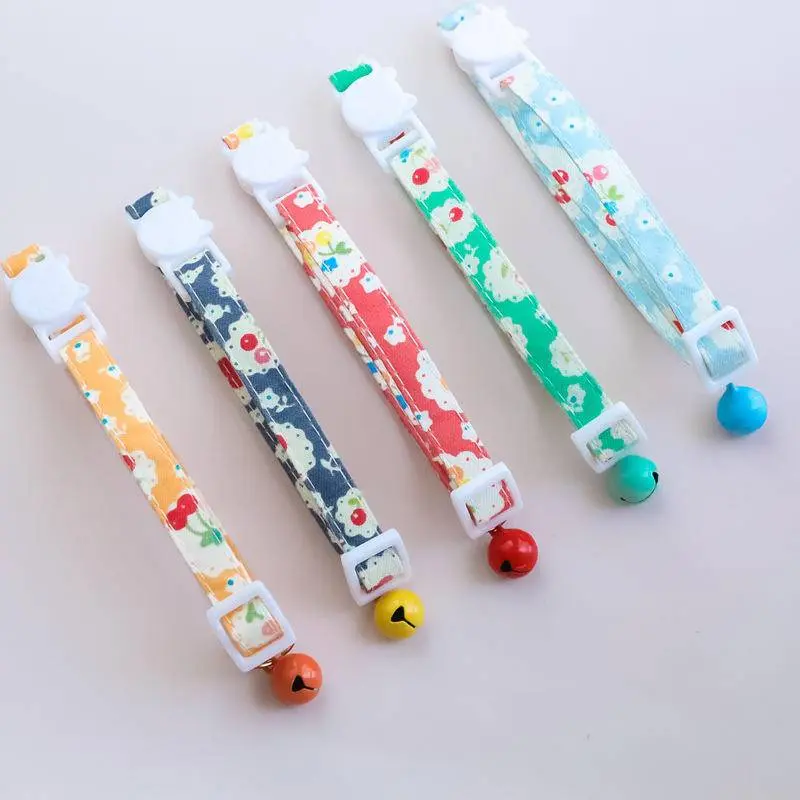 Cute pet dog and cat collar with colorful bell adjustable safety lock anti-choking pet cherry blossom necklace