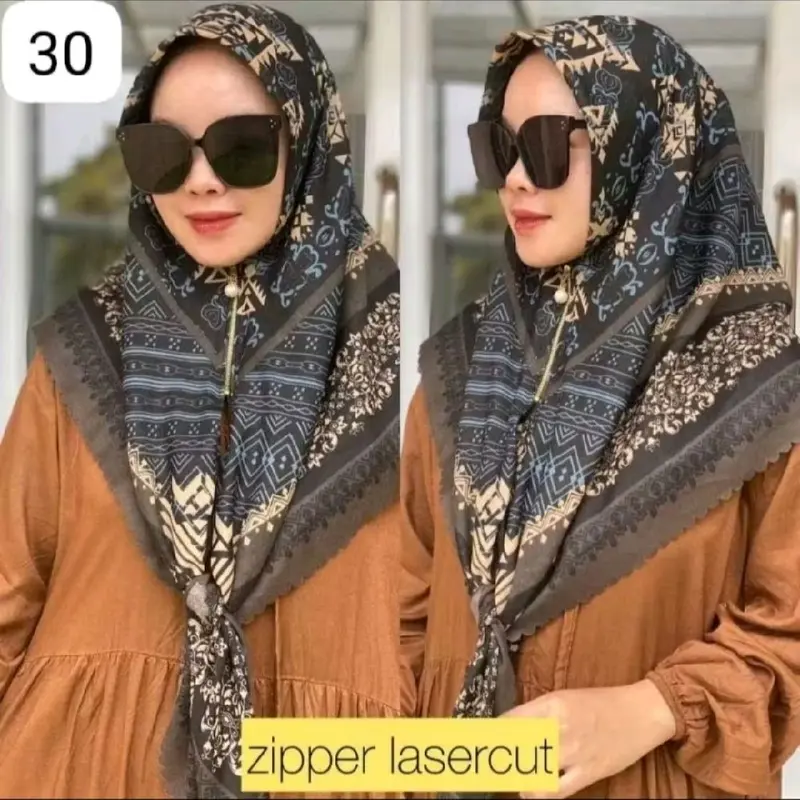 Hijab Segi Empat Instan Zipper Lasercut /  Kerudung Syari Voal Zipper / Hijab  Wanita Muslim Instan Zipper Lasercut Kekinian Nyaman Lembut 1