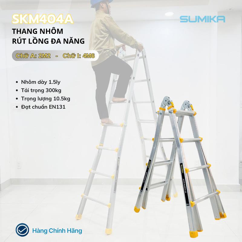 Thang nhôm chữ A rút lồng SUMIKA SKM404A, chữ A cao 2.2m, chữ I cao 4.6m