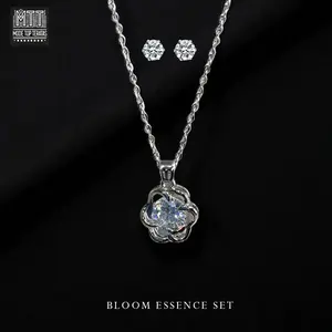 Mode Top Teratas - Set Kalung Dan Anting Titanium Silver Bloom Essence Set