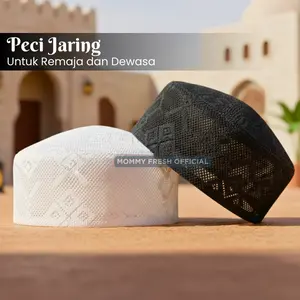 Peci Kopiah JARING Full AC Warna Putih Hitam Ukuran No.5-9 Praktis Mudah Dilipat