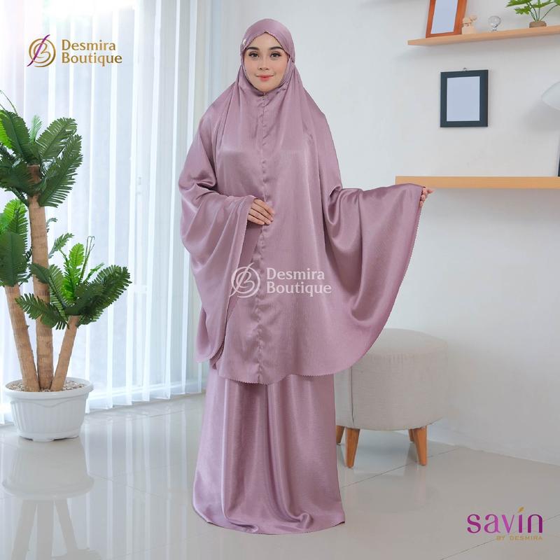 SAVIN BY DESMIRA -[ FREE SAJADAH ] MUKENA ELZYA CRADENZA SILK PREMIUM 2in1 Polos Cantik Dewasa Traveling 2