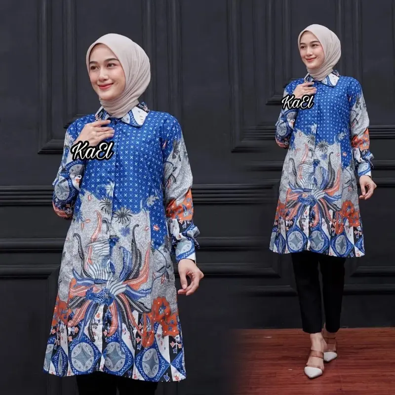 Tunik Batik Wanita Jumbo Big Size ld 120cm Modern Terbaru | Tunik Batik Modern Seragam Kantor Guru Big Size M L XL XXL JUMBO Kain Kancing Katun Tebal Atasan Panjang Kerja 4