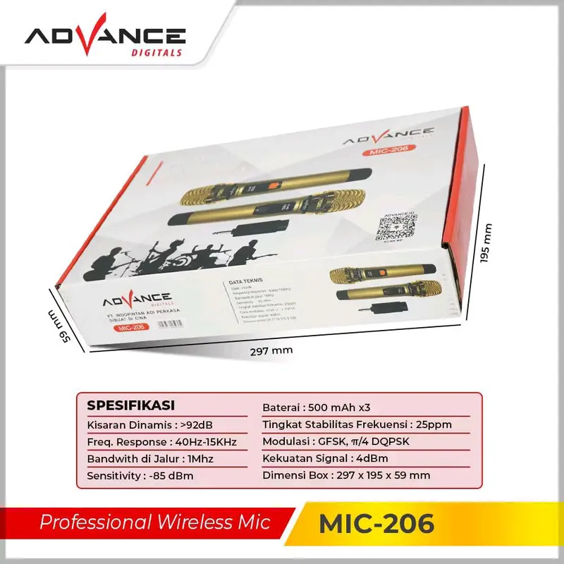 ￼ADVANCE Professional Microphone MIC-206 Mic Wireless Mikrofon Gold Bisa di Charger [Garansi 1 Tahun] 1