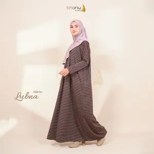 Bhanu - Lubna Striped Gamis Abaya Umroh Busui Friendly Bahan Premium Tebal