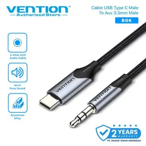 Vention kabel usb c to aux 3,5 male gray accesoris wire metal-bif black,1meter
