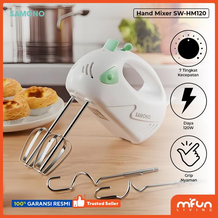 Gambar SAMONO Hand Mixer 7 Tingkat Kecepatan Pembuat Adonan Kue SW-HM120 dari MiFun Living Kota Denpasar Tokopedia