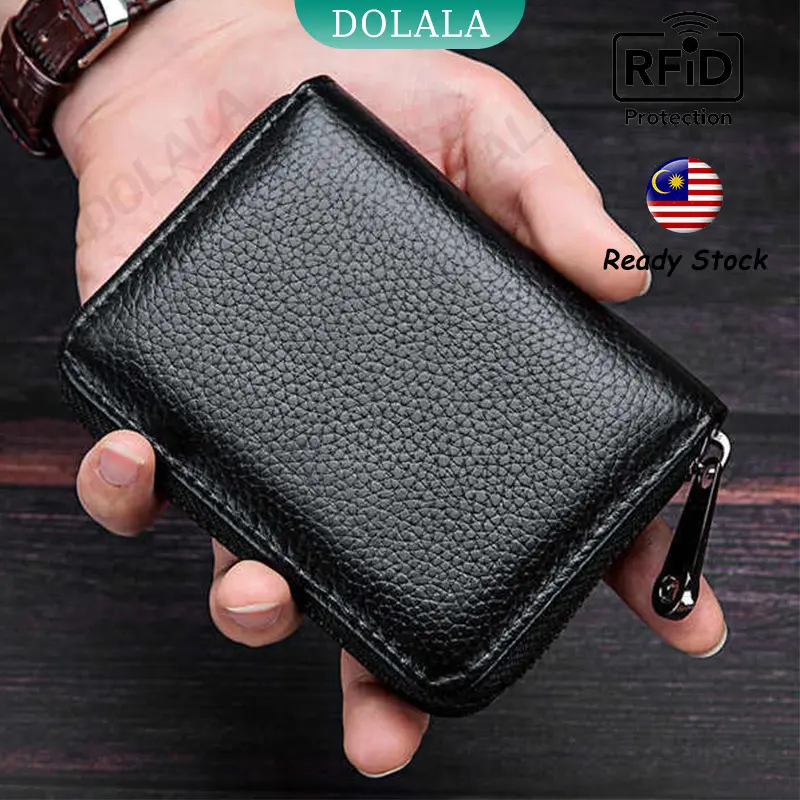 Pemegang Kad Kulit RFID Berbilang Fungsi Dompet Id Kad Kredit Dompet Syiling Dompet Zip Kulit Untuk Lelaki
