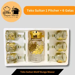 Teko Kaca Sultan / Pitcher Air / Motif Bunga Mawar / Untuk Haji Umroh Arab / 1 Pitcher + 6 Gelas