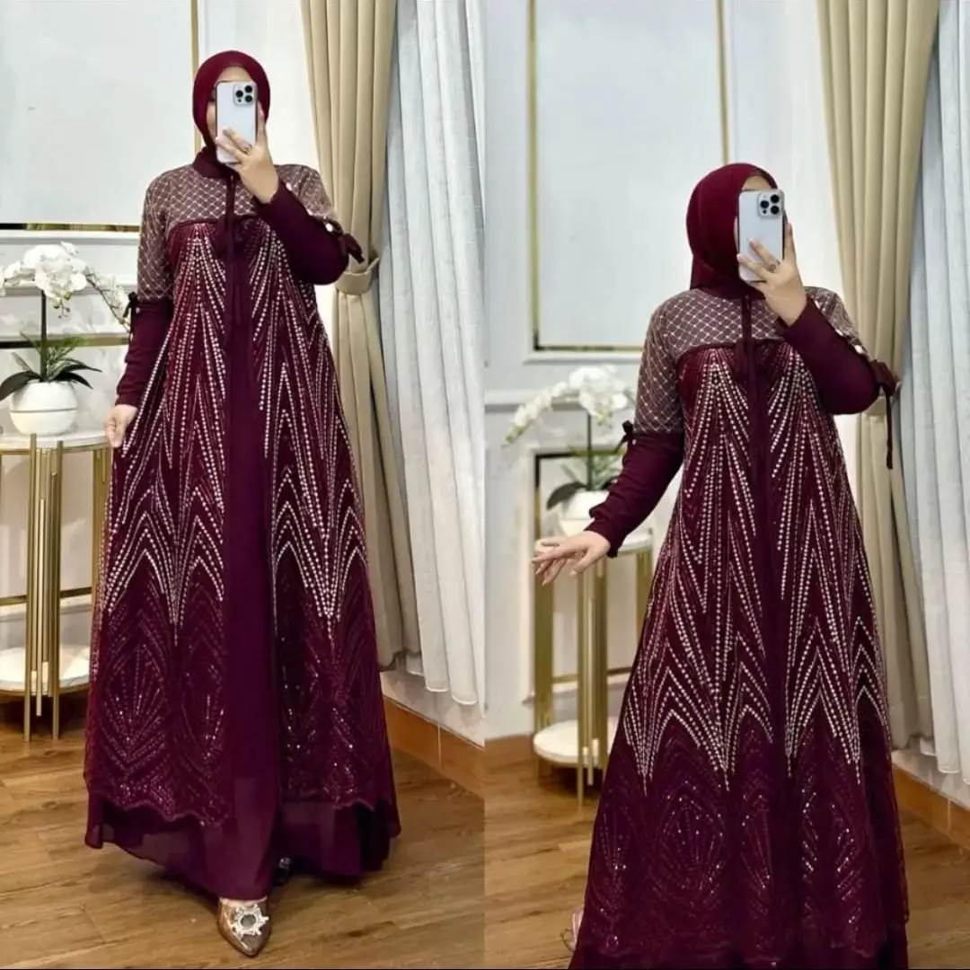 Baju Gamis OOTD Kondangan Dewasa Hits Raisa Dress Ceruty Mix Brukat Fashionable Super Mewah